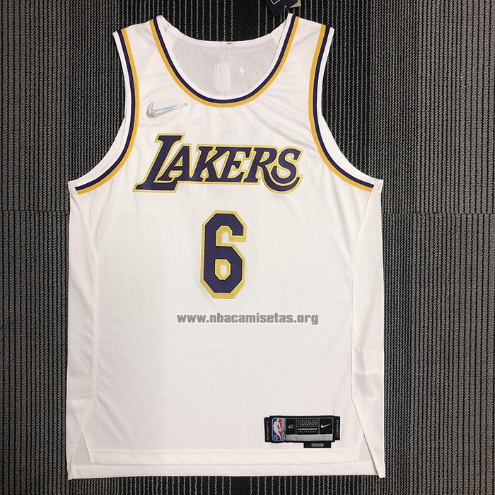 Camiseta Los Angeles Lakers LeBron James NO 6 Association Autentico Blanco